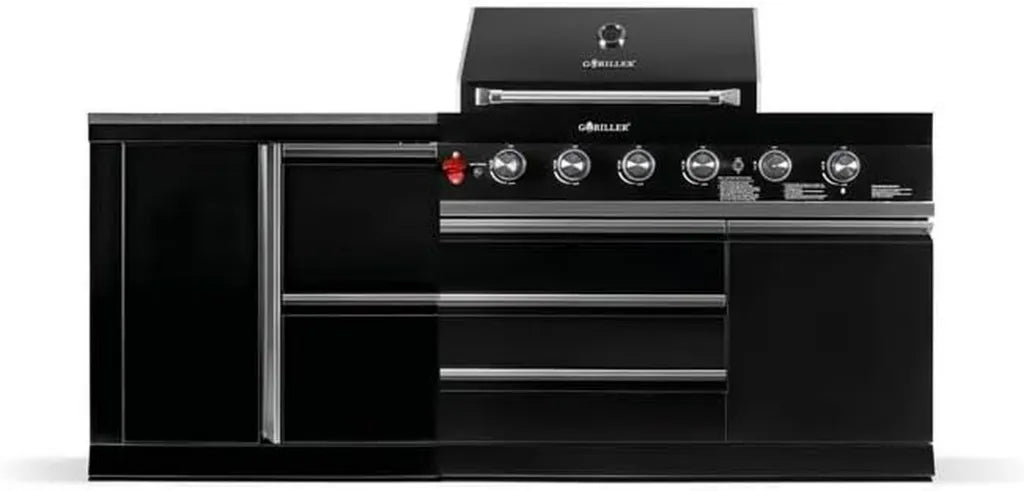 GORILLER® BLACKBACK S10 Gasgrill für Draußen mit Arbeitsfläche und Stauraum, Edelstahl, Schwarz