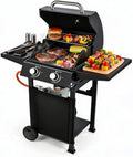 Hochleistungs-2-Brenner-Gasgrill für Draußen, 304 Edelstahl & Gusseisen, Gleichmäßige Wärmeverteilung, Leicht zu Reinigen, Mobil mit Rollen