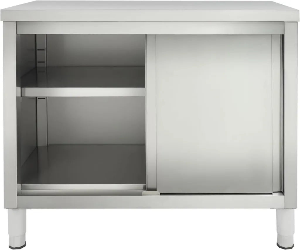 Edelstahl Arbeitsschrank mit Schiebetüren für Küche und Werkstatt, 100x50x86 cm