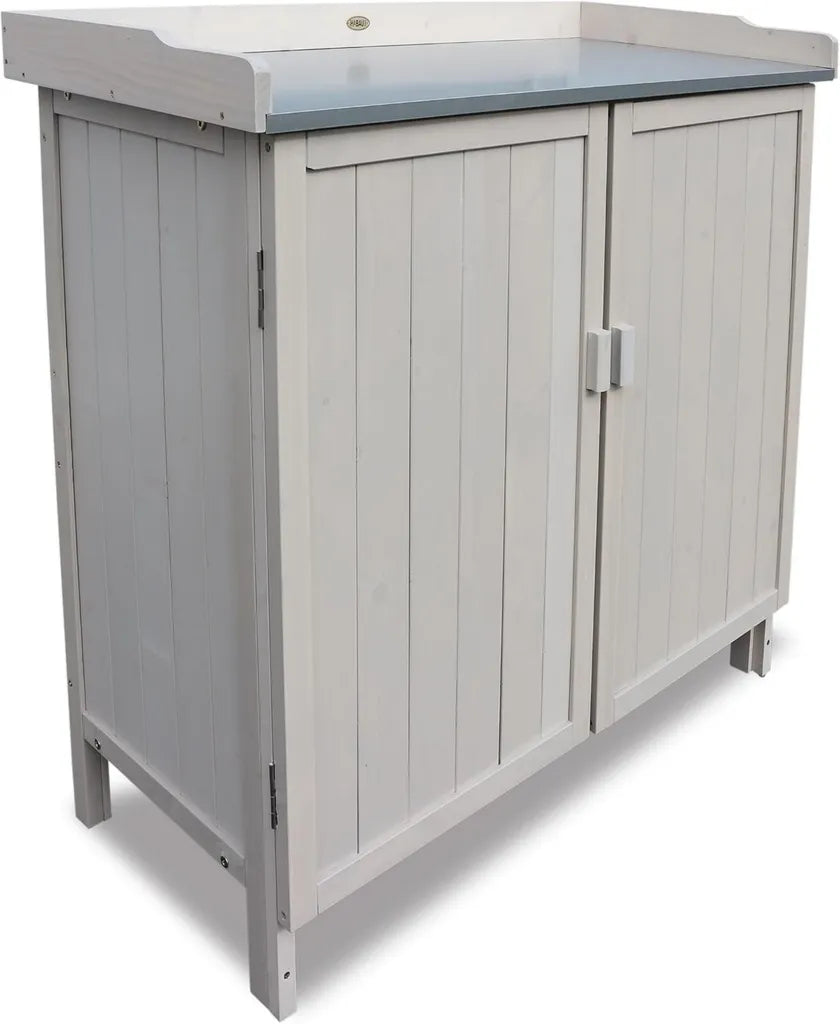 Gartenschrank mit Pflanztisch aus wetterfestem, zertifiziertem Holz, 98x48x95 cm für Garten und Balkon