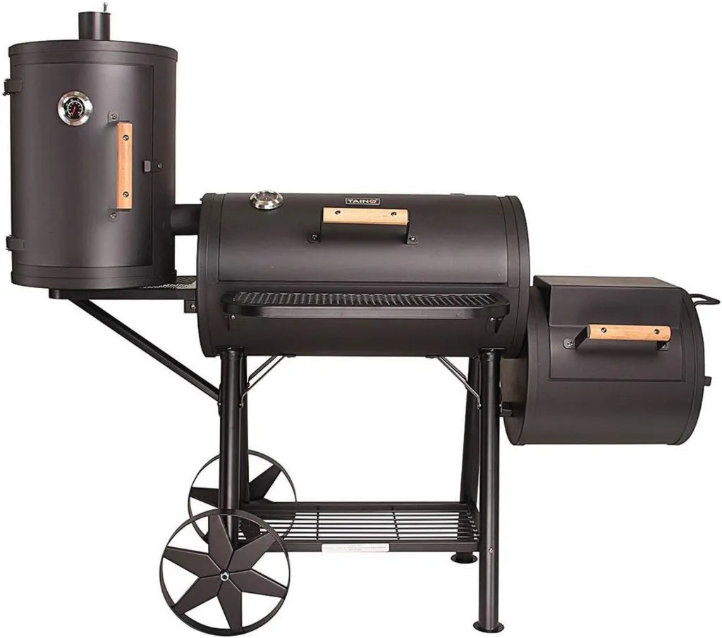 TAINO YUMA Pro XXL 110kg Smoker BBQ Räucherofen aus massivem 3,5mm Stahl in Schwarz für Holzkohle