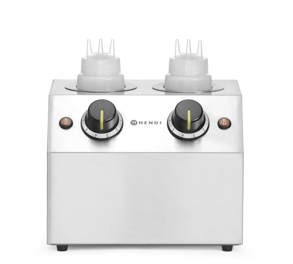 HENDI Doppelte Saucenwärmer mit Spenderflaschen und Temperaturregelung, ideal für Saucen und Schokolade, Edelstahl, 1,3L, 230V/400W