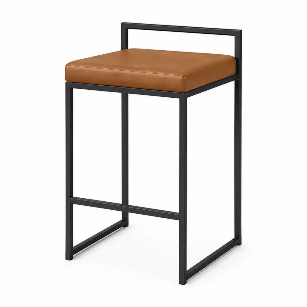 Barhocker mit niedriger Rückenlehne gepolsterter Sitzfläche PU-Kunstleder Stahl Cognacbraun Schwarz 42 x 45 x 92 cm