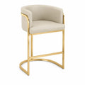 Barhocker mit halbrunder Sitzschale und Armlehnen PU-Leder Stahl Cremeweiß Goldfarben 55 x 54 x 96 cm