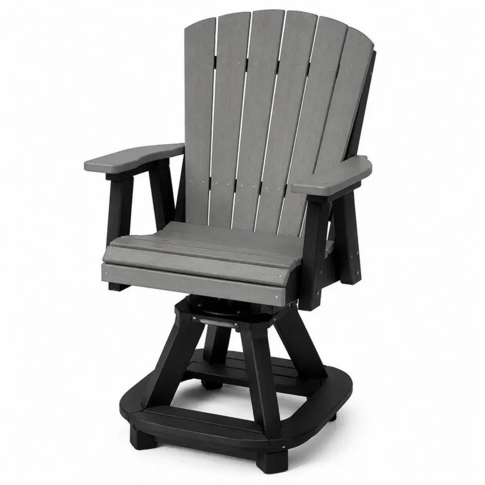 Gartenstuhl Drehstuhl Adirondack Hochstuhl aus HDPE Kunststoff mit Stahl Drehplatte grau schwarz 72 x 78 x 116 cm