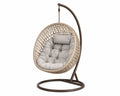 Hängesessel mit Gestell und Kissen eiförmig 105 x 95 x 196 cm PE-Rattan Stahl Naturbeige Dunkelbraun Hellgrau