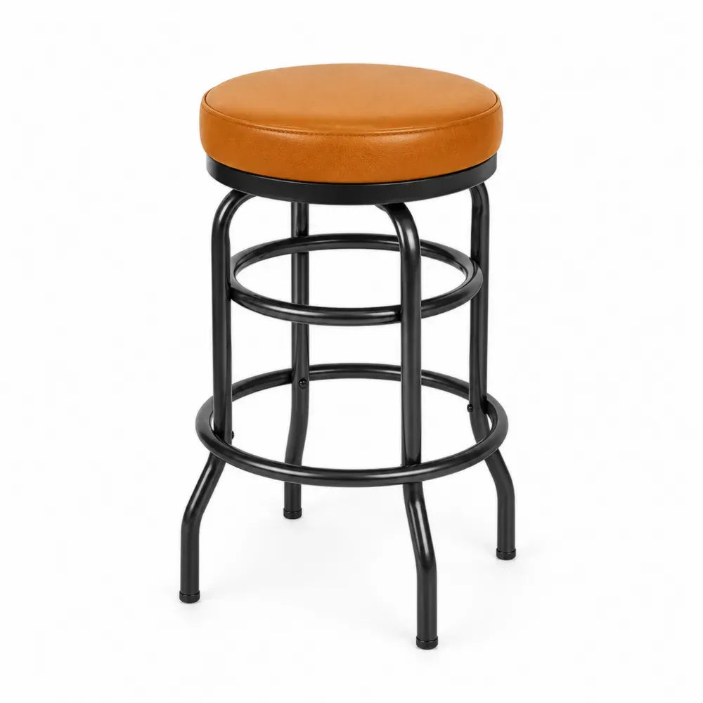Runder Barhocker ohne Rückenlehne PU-Leder Stahlgestell Cognac Schwarz 43 x 43 x 65 cm