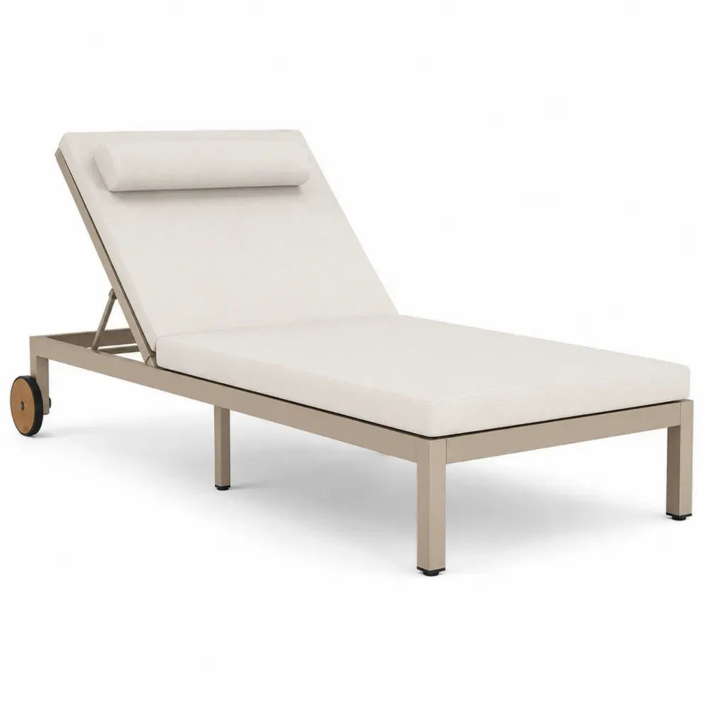 Gartenliege Sonnenliege mit Auflage Kopfkissen verstellbarer Rückenlehne und Rollen Aluminiumrahmen Polyester beige taupe 200 x 72 x 88 cm