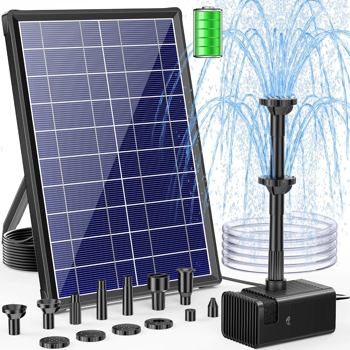 Solar-Teichpumpe und Springbrunnenpumpe, mit Akku, 8W, 1,2m, für Gartenteich und Wasserspiel