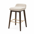Barhocker mit niedriger Rückenlehne und Fußstütze Polyester-Bouclé Kautschukholz Stahl Beige Dunkelbraun Goldfarben 48 x 45 x 86 cm