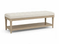 Schlafzimmerbank rechteckige Sitzbank mit Ablage und Polstersitz Polyestergewebe Kautschukholz Natur Beige 120 x 40 x 48 cm