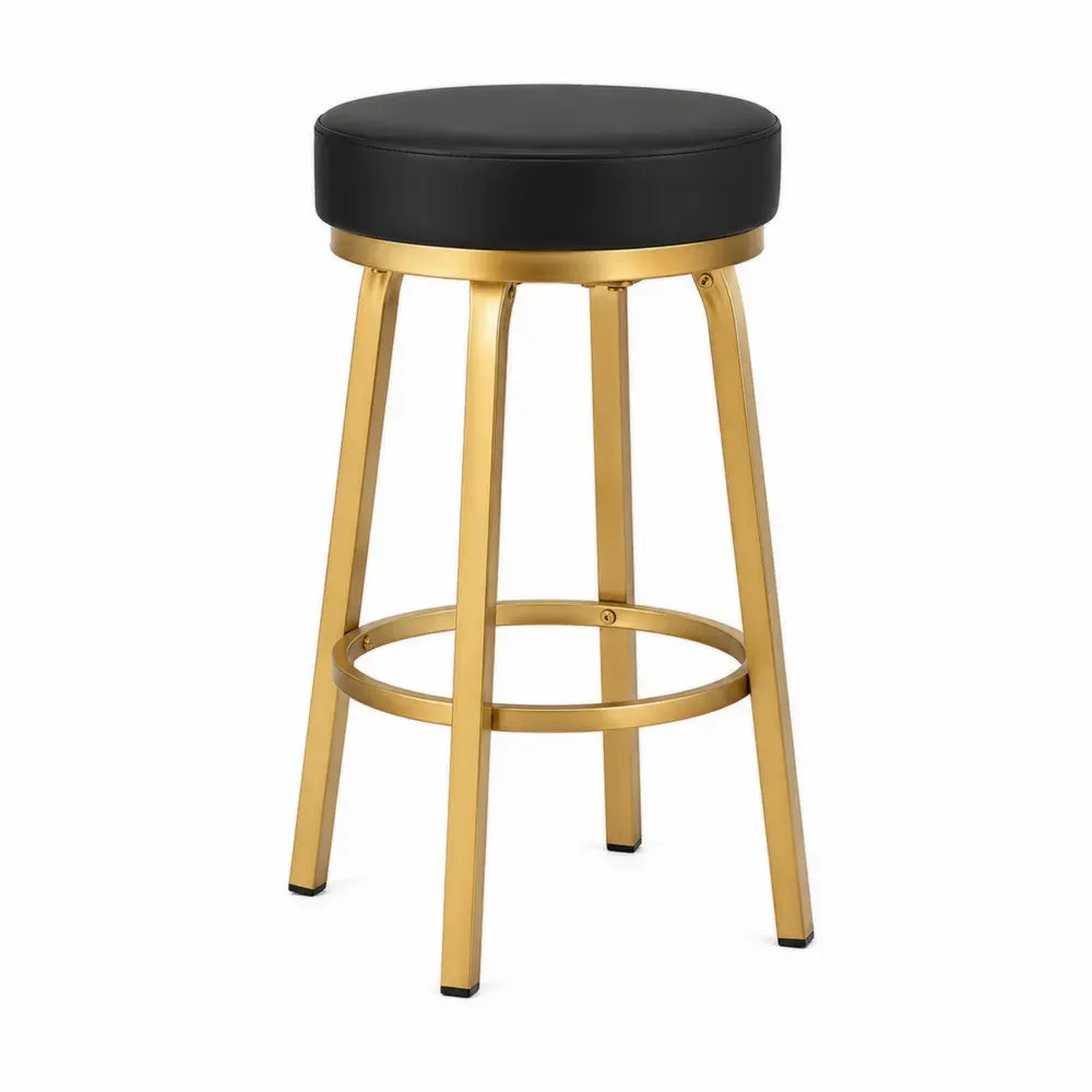 Barhocker rund gepolstert ohne Rückenlehne PU-Kunstleder Stahl Schwarz Goldfarben 40 x 40 x 65 cm