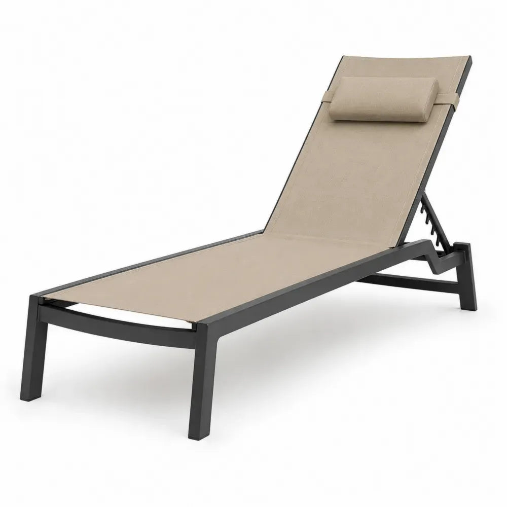Gartenliege Sonnenliege mit verstellbarer Rückenlehne Kopfkissen Aluminiumrahmen PVC beschichtetem Polyestergewebe beige dunkelgrau 198 x 66 x 91 cm