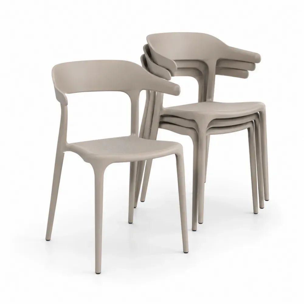 4er Set Gartenstuhl stapelbar mit Armlehnen aus Polypropylen Kunststoff taupe 58 x 55 x 78 cm