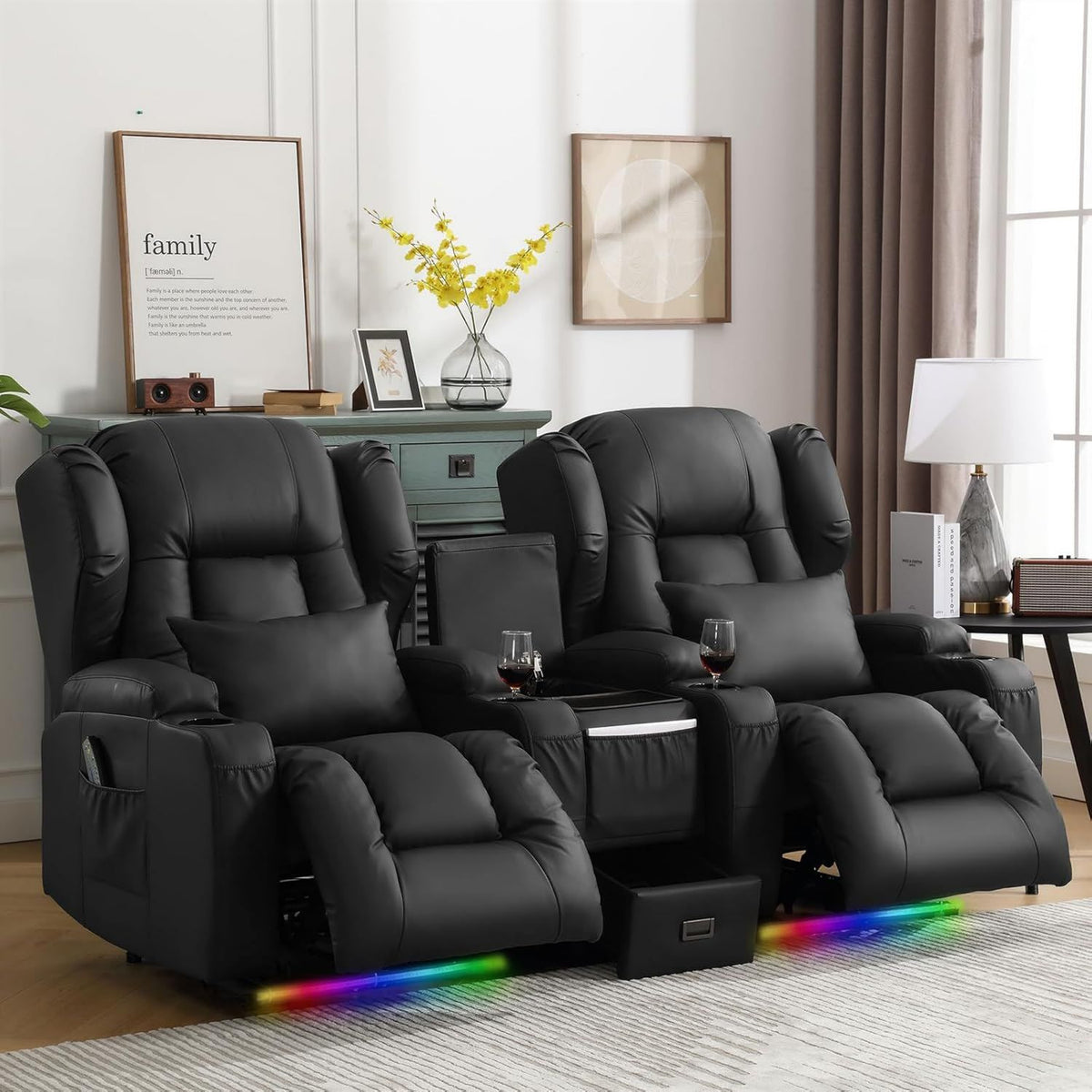 Sessel - mit USB-Anschluss, mit Kunstlederbezug, mit Liegefunktion, verstellbar, 150 kg, schwarz