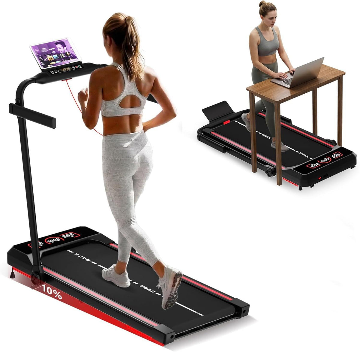 Walking Pad – klappbar, Bluetooth-Konnektivität, LED-Anzeige, für zuhause, 12km/h, 3.5HP, 12 Programme, TODO