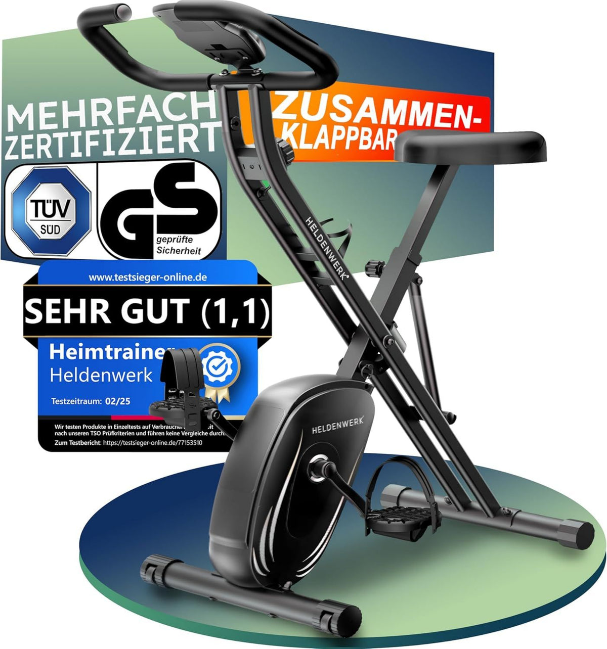 Heimtrainer: klappbar, leiser Betrieb, 150KG, HELDENWERK