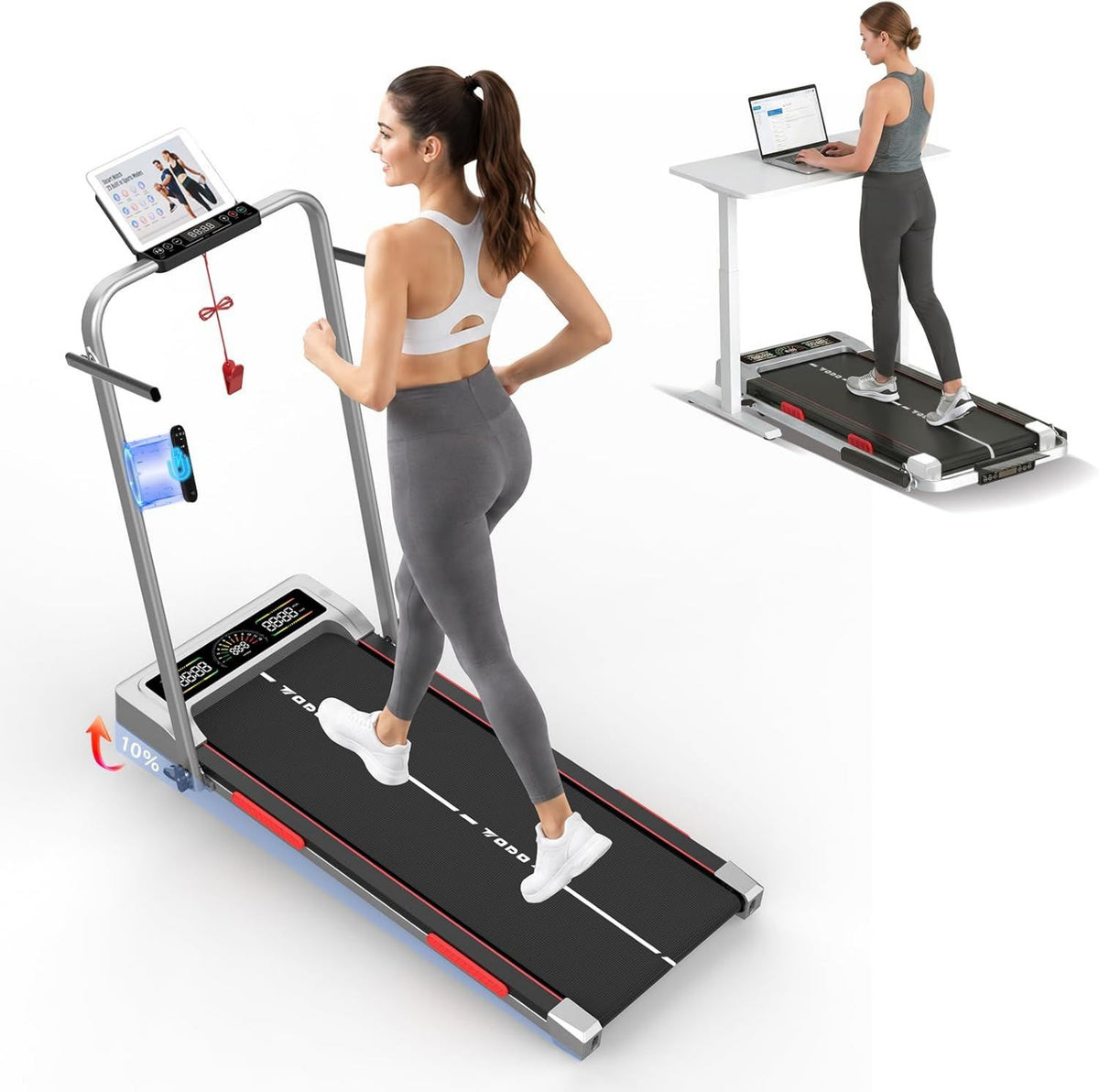 Walking Pad - klappbar, Bluetooth-Konnektivität, LED-Anzeige, für zuhause, 12km/h, 3.5HP, 12 Programme, TODO